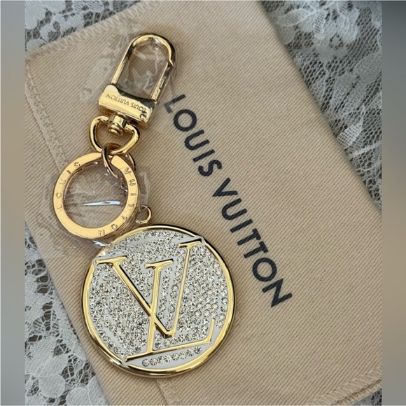 Louis Vuitton Accessories - Louis Vuitton Crystal Embellished Gold Keychain